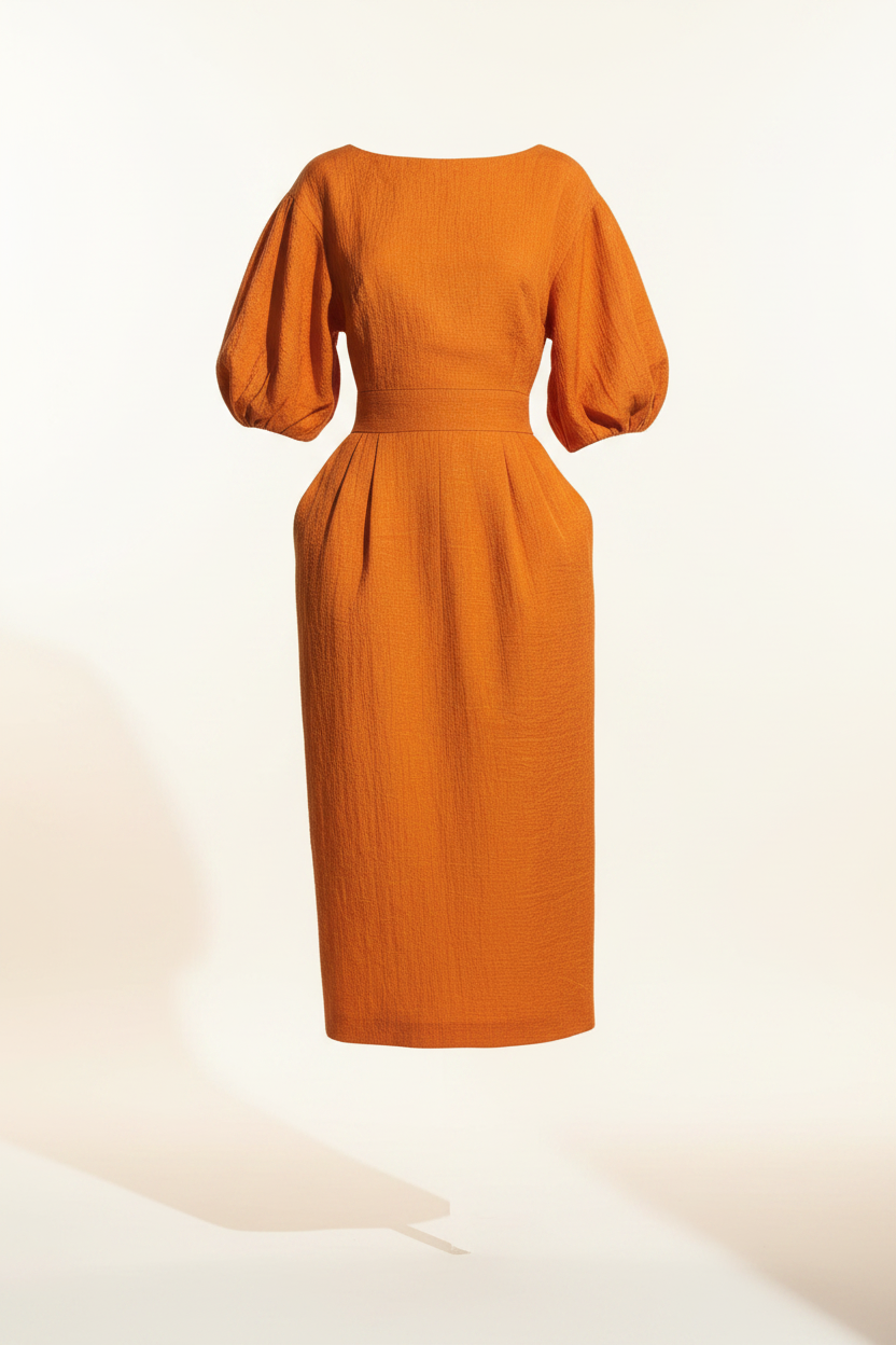 Black puff sleeve midi dress - product shot - BYS Boutique