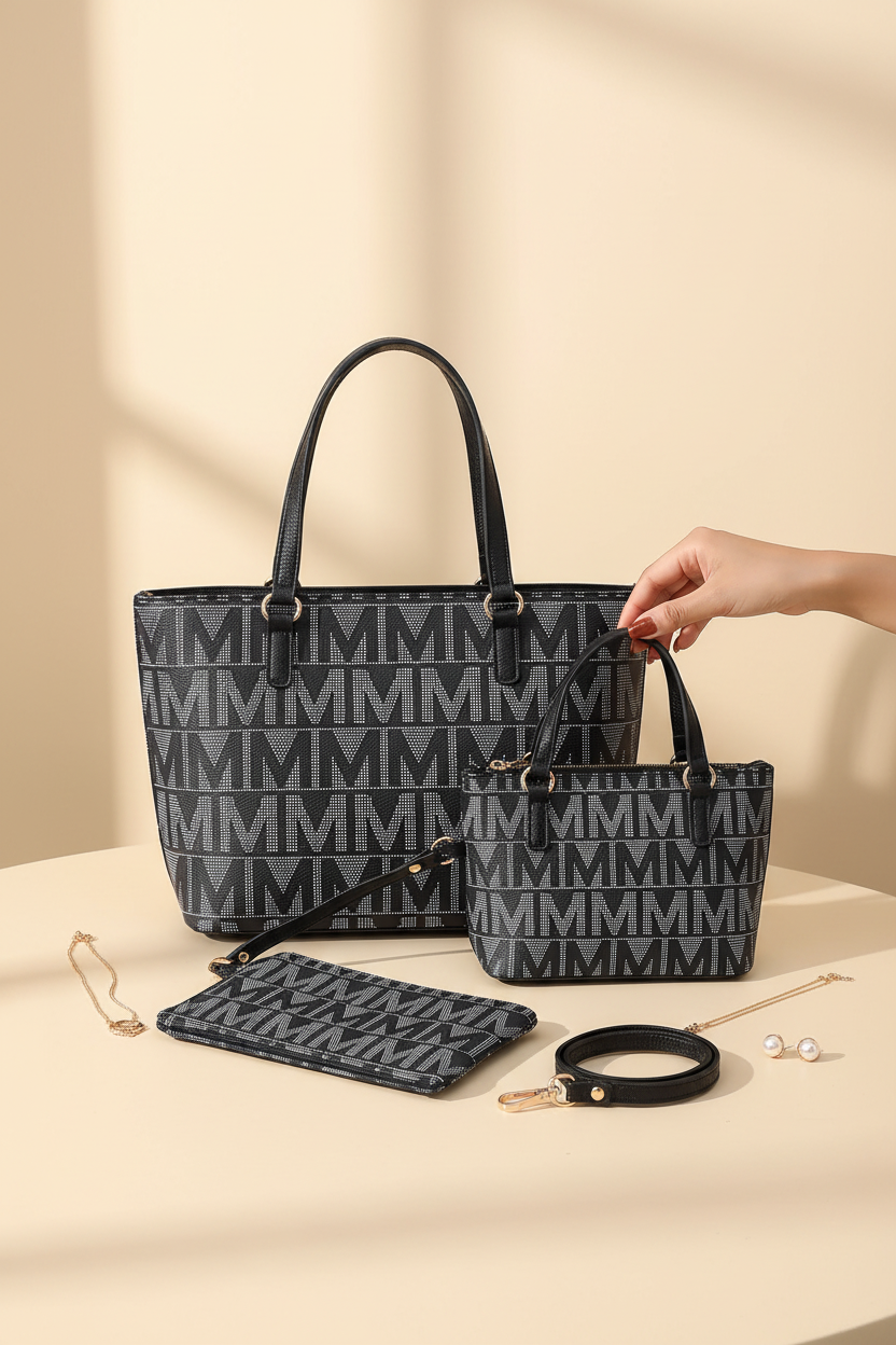 Signature Monogram Tote Set - Full Set Flat Lay
