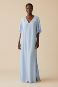 Light blue V-neck side slit maxi dress - BYS Boutique