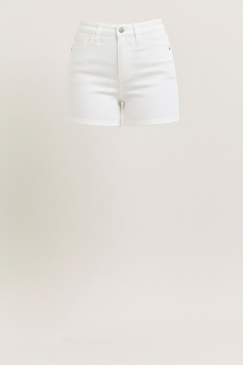 White high-waisted slim denim shorts - product front - BYS Boutique