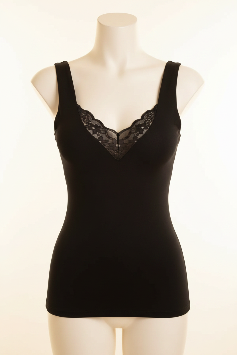 Lace detail V-neck tank top - product shot - BYS Boutique