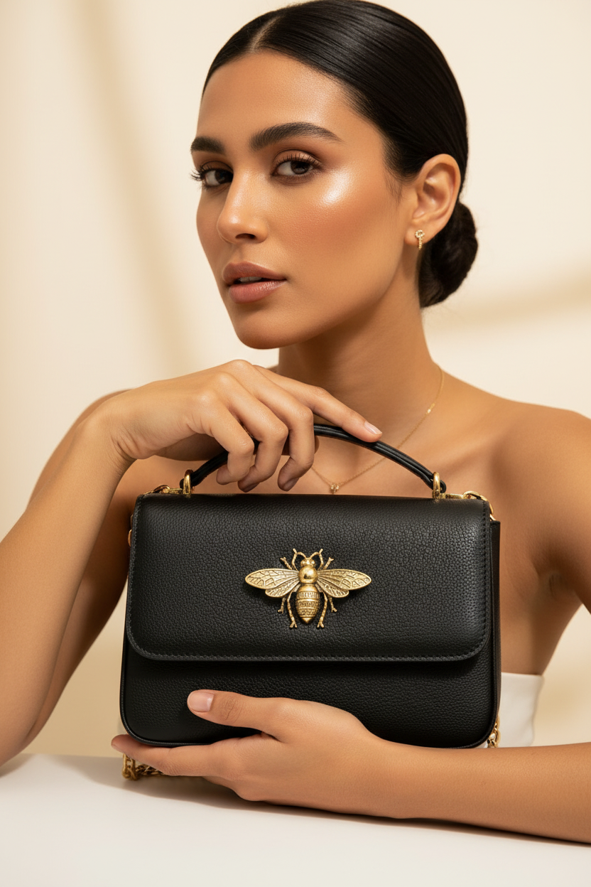 Retro Bee Emblem Crossbody Bag - Model 1 Detail