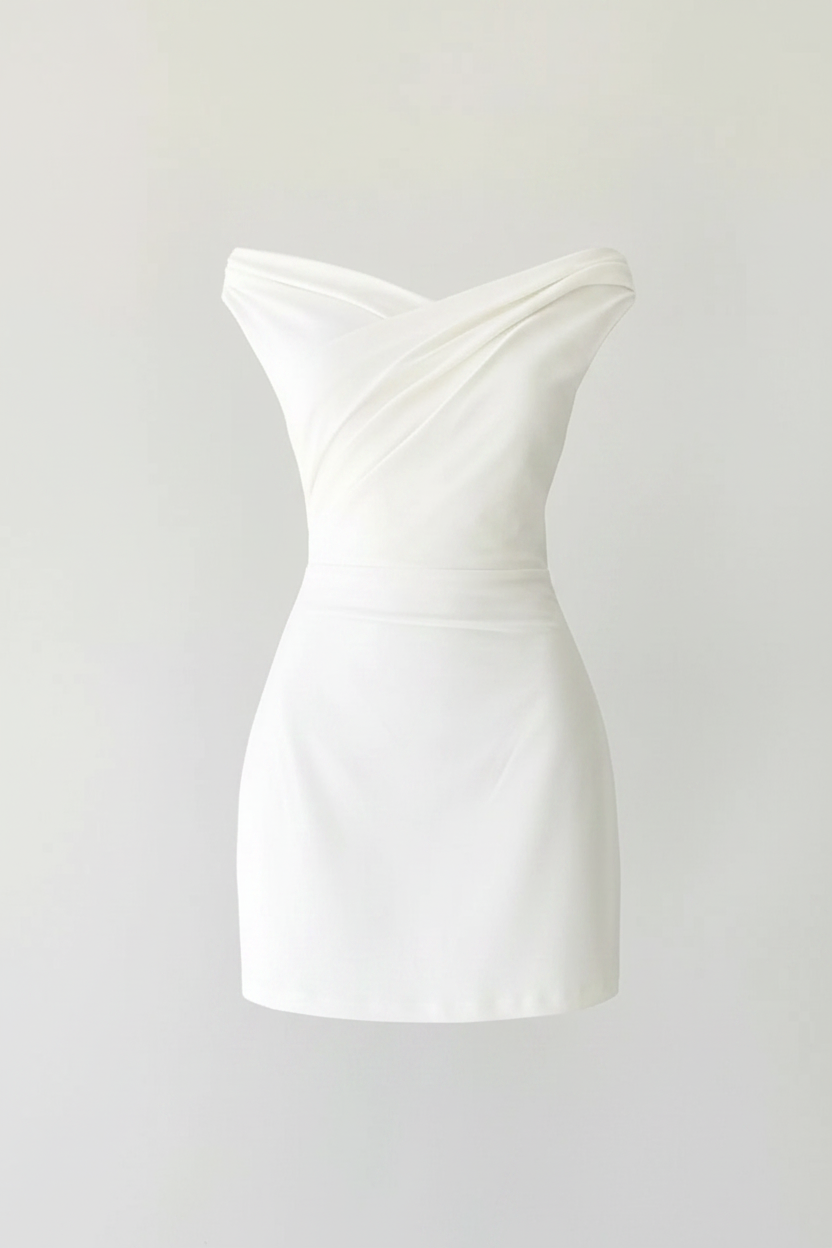 White off-shoulder draped mini dress - product front - BYS Boutique