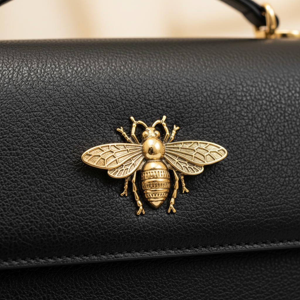 Retro Bee Emblem Leather Crossbody Bag