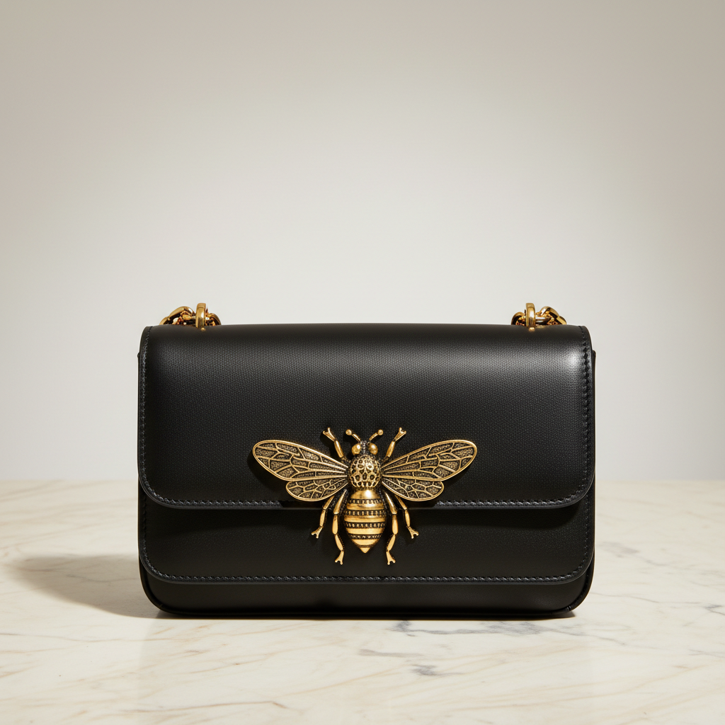 Retro Bee Emblem Leather Crossbody Bag