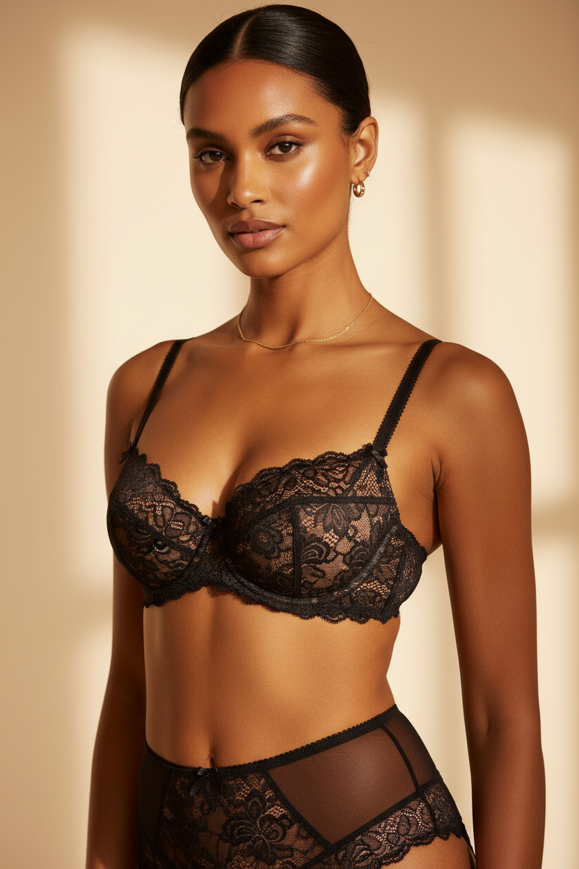 Black lace lingerie bra set - Model 2