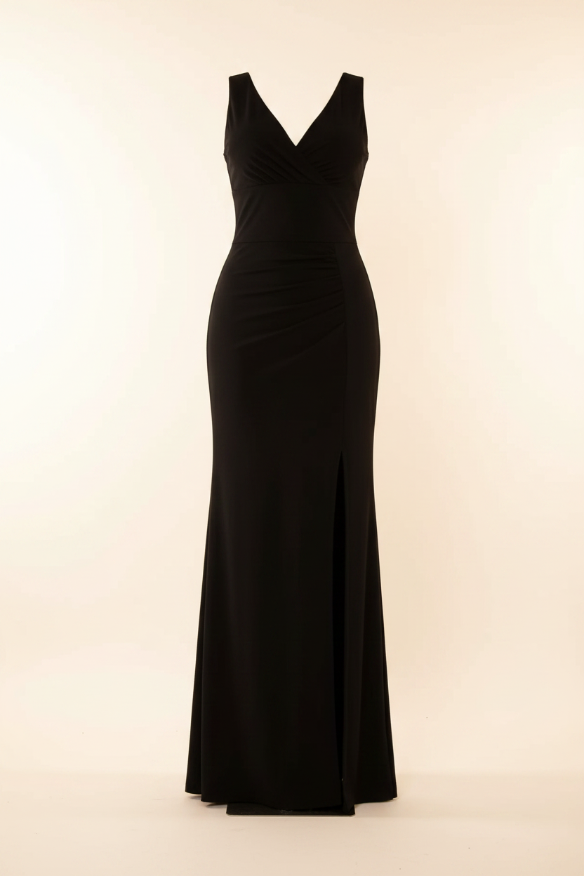 Black sleeveless slit maxi dress - product shot - BYS Boutique