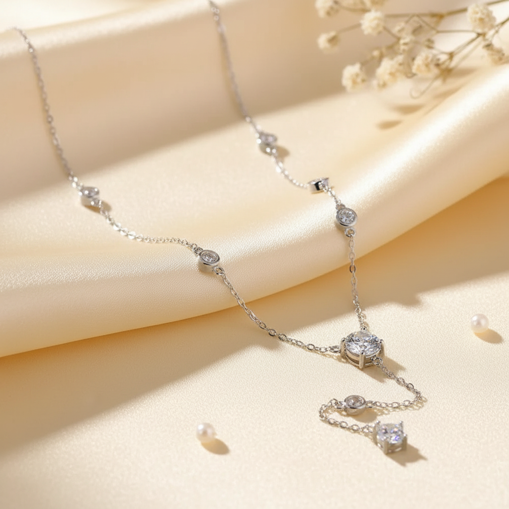 Éclat Solitaire — Flat Lay on Cream Silk