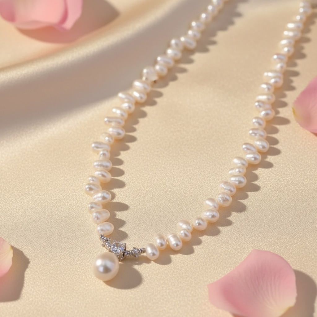 Perle Baroque — Flat Lay on Cream Silk