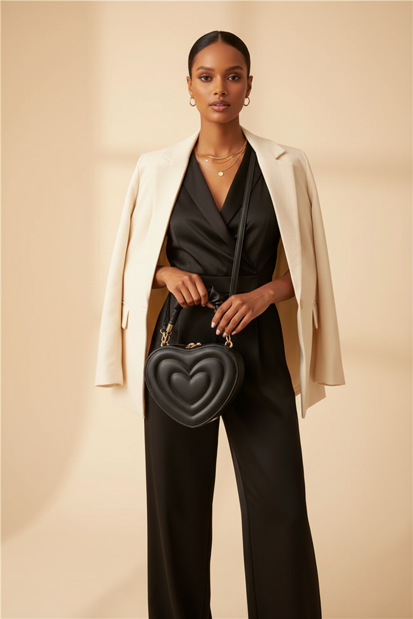 Heart Shape Crossbody Bag - Model 2 Black Full Length