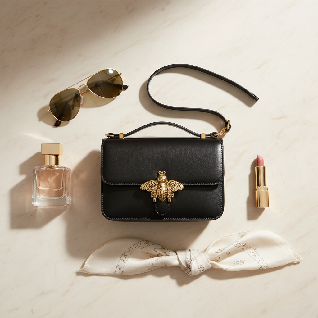 Retro Bee Emblem Leather Crossbody Bag