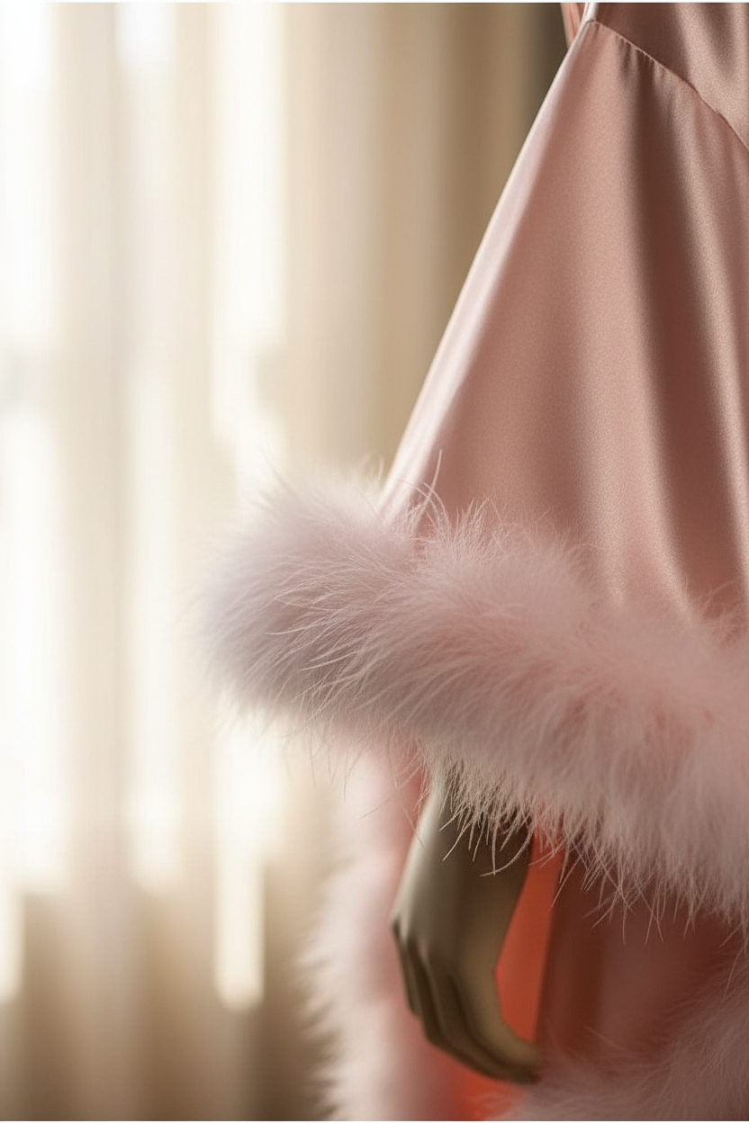 Luxury Satin Feather Bridal Robe - Detail
