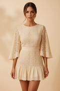 Cream lace ruffle hem tie back mini dress - BYS Boutique