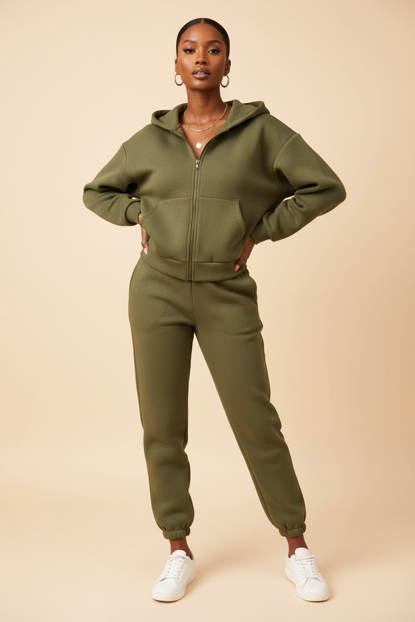 Fleece Tracksuit Set - Model 2 Black Full Length