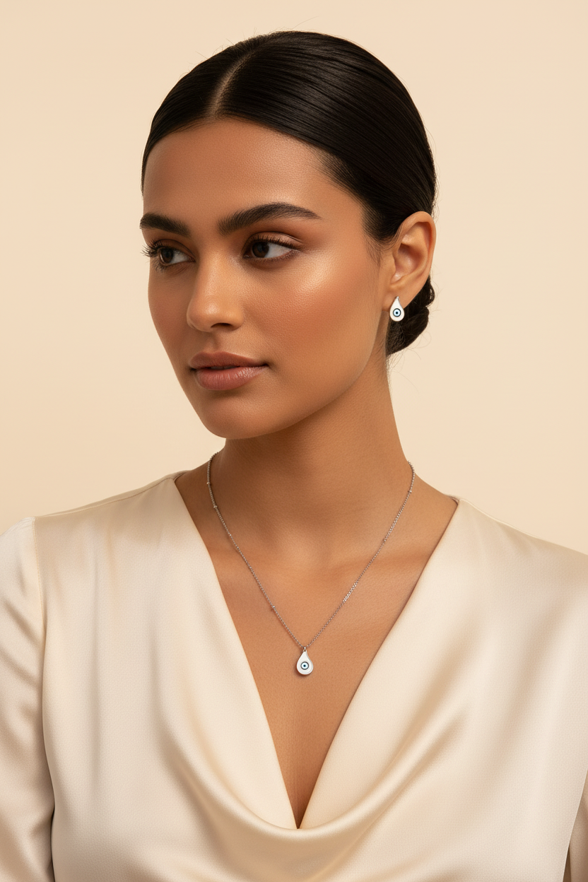 Nazar Evil Eye Set — Silver Model Editorial